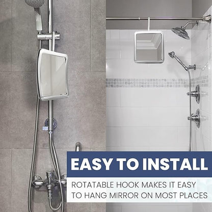 MIRRORVANA Hanging Fogless Shower Mirror for Shaving with 360° Rotatable Swivel Hook - Anti Fog and Shatterproof 6.3" x 6.3" Surface (Chrome)