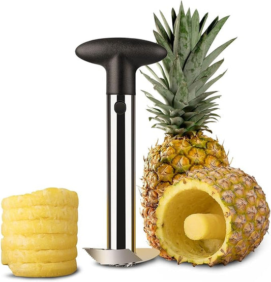 Flexzion Pineapple Corer Slicer Peeler, Stainless Steel Eye Remover Decorer Wedger Cutter, Spiral Cutting Tools with Metal Blade, Non-Slip Grip for Fruit Rings, Home Kitchen Restaurant Chef Use