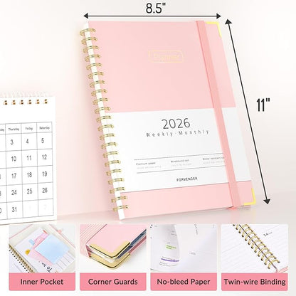 Forvencer 2026 Planner, Hardcover Calendar Planner Weekly and Monthly, Jan 2026 - Dec 2026, 8.5" x 11", Spiral Agenda Book with Tabs, Exquisite Daily Journal Organizer for Home School, Light Blue