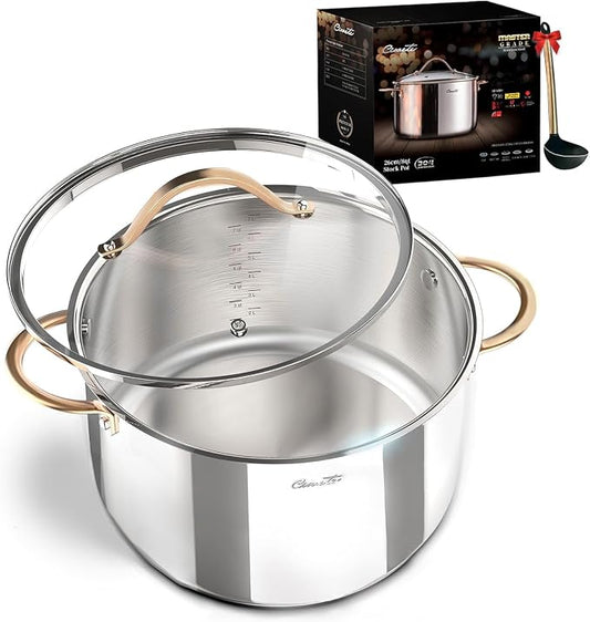 Ciwete 8 Quart Stock Pot, 3 Ply Whole Clad Stainless Steel Stock Pot, 8 QT Cooking Pot with Lid, Induction Pot for Cooking, 18/10 Stainless Steel Cookware Stockpots Oven, Gas and Dishwasher Safe