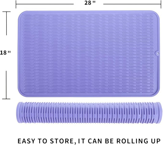 Silicone Dish Drying Mat for Multiple Usage,Easy clean,Eco-friendly,Heat-resistant Silicone Mat for Kitchen Counter or Sink,Refrigerator or Drawer Liner Light Purple 3XL 28 inches x 18 inches