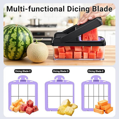 SpaceHacks 15-in-1 Vegetable Chopper, Kitchen Gadgets with 10 Blades, Veggie, Food, Onion Chopper, Cucumber Slicer, Versatile Mandoline, Includes Egg Separator & Finger Guard, Purple