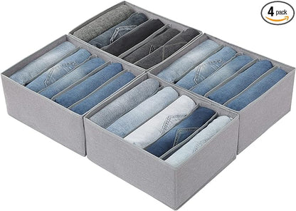 Qozary Pants Jeans Organizer for Closet, 4 Pack Drawer Organizers for Clothing, 5 Grids Wardrobe Clothes Storage for Deep Drawer, T-Shirts, Legging, Short