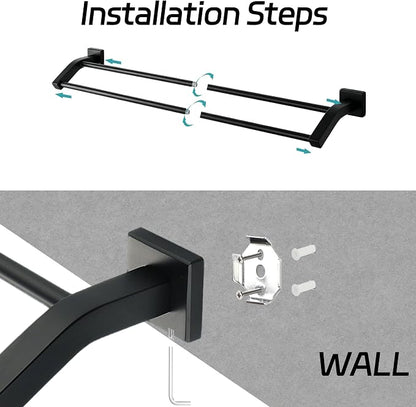 Alise Double Towel Bar, 28 Inch Towel Rack for Bathroom Wall Mounted, SUS304 Stainless Steel Bathroom Towel Holder Joining Process Towel Rail for Bathroom,Matte Black