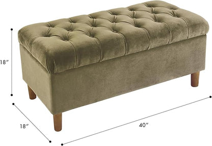 Homepop Home Decor | Tufted Ainsley Button Storage Ottoman Bench with Hinged Lid | Ottoman Bench with Storage for Living Room & Bedroom,Light Sage Green Velvet