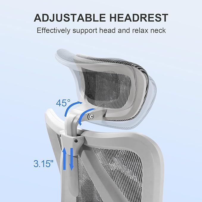 SIHOO M57 Ergonomic Mesh Office Chair, High Back Home Desk Chair with 3D Armrests, Lumbar Support and Adjustable Headrest, Comfortable Computer Chair, Big & Tall Office Chair Hold 330 LBS-Light Grey