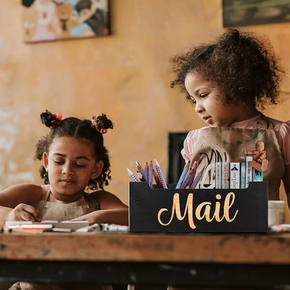 Mail Organizer Mail Holder Countertop, Rustic Wooden Mail Basket Mail Tray Letter Holder Box for Desk Home Office Wall Mount