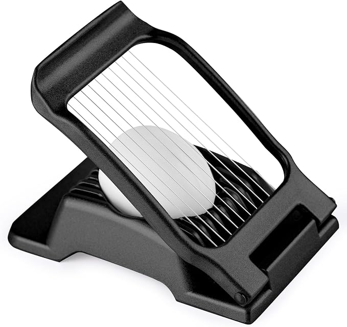 Egg Slicer for Hard Boiled Eggs, Stainless Steel Wire, Multipurpose Heavy Duty Aluminium Egg Cutter for Egg, Salads, Sandwiches, Strawberries, Mushrooms, Soft Cheese, Fruit, Black