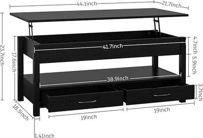 Panana Modern Coffee Table Lift Top Coffee Table with Drawers and Hidden Compartment, Tea Table with Wooden Lift Tabletop, for Living Room (Black)