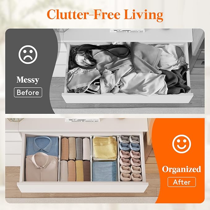 Lifewit 5 Pack Drawer Dividers for Clothes, 4" High 10.5"-16.5" Expandable Dresser Drawer Organizers, Adjustable White Plastic Separators for Kitchen, Cabinet, Nursery, Socks & Underwear Storage
