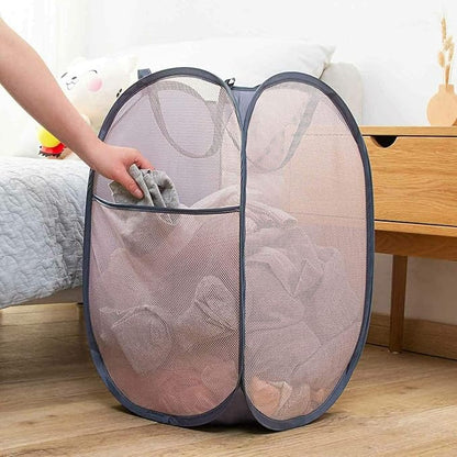 Larpur 2 Pcs Popup Mesh Laundry Baskets, Collapsible and Portable Clothes Washing Laundry Hampers with Reinforced Carry Handles, Gray Clothes Hamper for Home, Travel, College Dorm