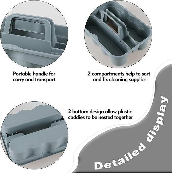 6-Pack Plastic Cleaning Caddy with Handle, 2 Compartments Caddy Basket, Gray