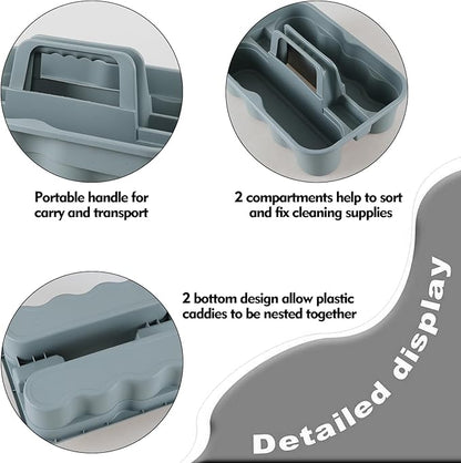 6-Pack Plastic Cleaning Caddy with Handle, 2 Compartments Caddy Basket, Gray