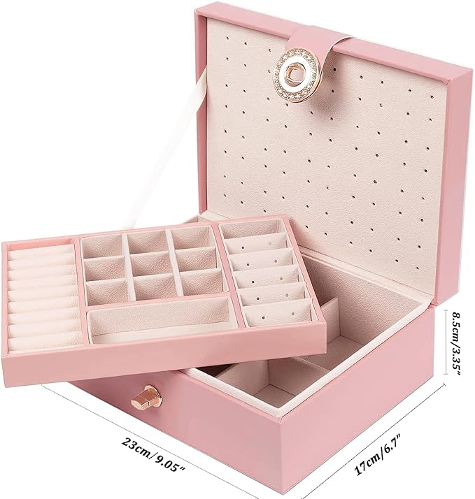 QBestry Girls Jewelry Box Earring Holder Organizer for Girls Earring Organizer Teen Jewelry Box Organizer for Girl Pink jewelry Boxes for Earrings Necklaces Rings Stud Earrings Box Organizers Teens