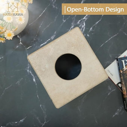 Natural Marble Tissue Box Cover, Beige Tissue Organizer 6 x 6 x 6 Inch, Heavy Stone Decorative Box, Square Tissue Box Holder for Home Decor, Kitchen, Bathroom, Bedroom