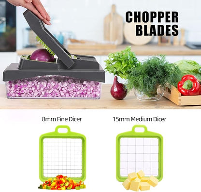 RüK 10-in-1 Vegetable Chopper – 6 Blade Veggie Chopper with Container, Food Dicer, Onion Cutter, Cheese Grater, Mandoline Slicer, Kitchen Gadgets & Home Essentials (Gray)