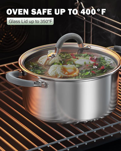 Cook N Home Basics 12 Quart Stainless Steel Stock Pot with Lid, Cooking Pot for Pasta, Soup, Stay-Cool Silicone Handle, Stockpot with Even Heating, Oven Safe, Cookware for Canning, Boiling, Simmer