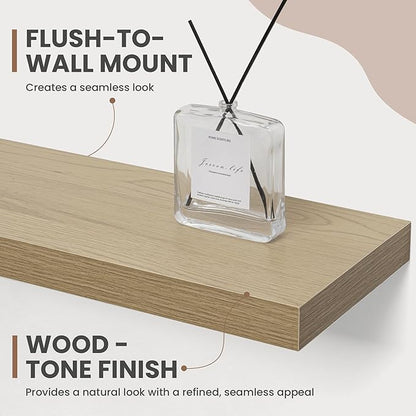 Acovy 36 Inch Floating Shelves, 8 Inch Deep Floating Shelves for Wall, Hanging Shelf with Invisible Brackets, Deep Shelves for Bathroom, Bedroom, Living Room, Oak, Set of 2