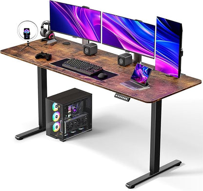 63" Electric Standing Desk Adjustable Height, Ergonomic Sit Stand Computer Desk for Home Office, Sturdy Motorized Workstation with Memory Controller & Timer, Brown