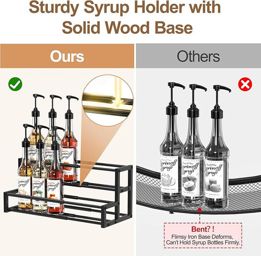Expandable Coffee Syrup Organizer, Heavy Duty Syrup Rack Enlarged 6-12 Bottles Syrup Stand for Coffee Bar Accessories, Width Adjustable Space-Saving Storage Coffee Rack for Syrup, Wine