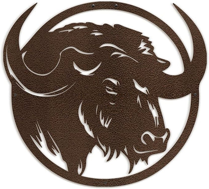 SIGNLEADER Metal Wall Art Decor Majestic Buffalo Circular Frame Minimalist Modern Abstract Wall Sculpture Hangings Home Decoration for Living Room, Bedroom, Bathroom, Kitchen, Outdoor - 24" Bronze