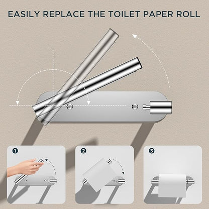 FORIOUS Toilet Paper Holder, Adhesive or Screw Wall Mount Pivoting Tissue Roll Holder for Bathroom, Stainless Steel Rust Proof Self Adhesive Toilet Paper Roll Holder no Drilling, Polished Chrome