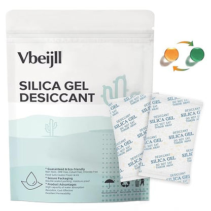 5 Gram (150 Pack) Color-Indicating Silica Gel Packets, Premium Food Grade Desiccant - Rechargeable Moisture Absorbers for Food Storage, Electronics, 3D Filament & Safes