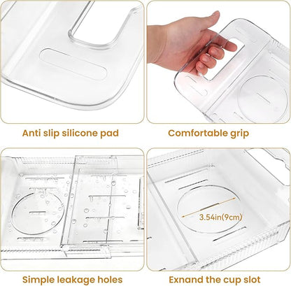 Foldable Bathtub Tray, Expandable to 80cm Acrylic Bath Tray for Tub, Bath Tub Tray Shower Storage Rack, Bath Table Trays for Bathtub (Transparent Bathtub Tray)
