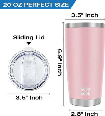 WETOWETO 20oz Tumbler, Stainless Steel Vacuum Insulated Water Coffee Tumbler Cup, Double Wall Powder Coated Spill-Proof Travel Mug Thermal Cup for Home Outdoor (Ice Pink, 1 Pack)