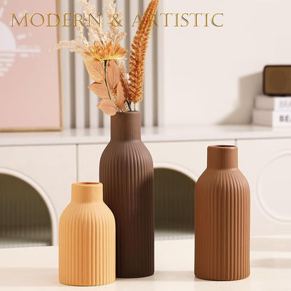 Ceramic Vase Set of 3 - Handcrafted Ceramic Vases for Home Decor & Shelf - Modern Farmhouse Decor for Kitchen, Office, Bedroom & Living Room Decorative Objects for Mantel, Table Centerpieces