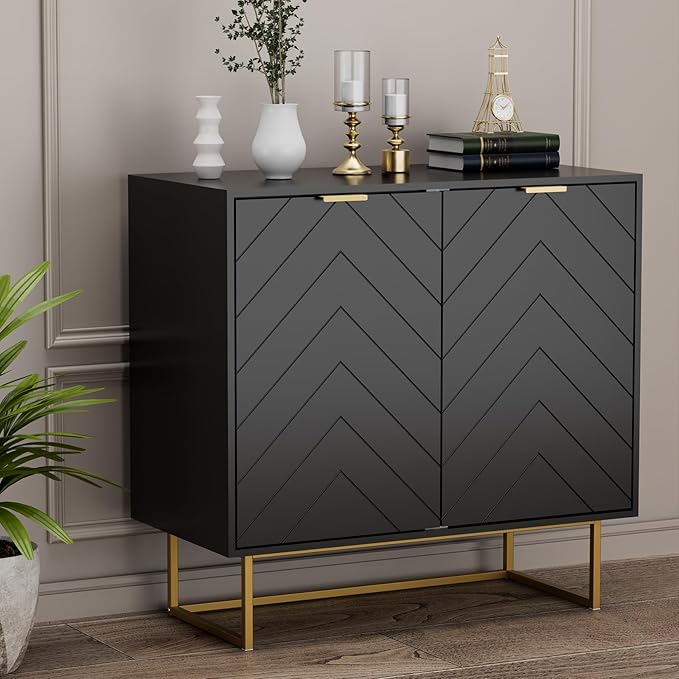 Scurrty 31.5" Black Sideboard Buffet Cabinet with Storage, Cabinet with Doors & Adjustable Shelf for Living Room & Kitchen