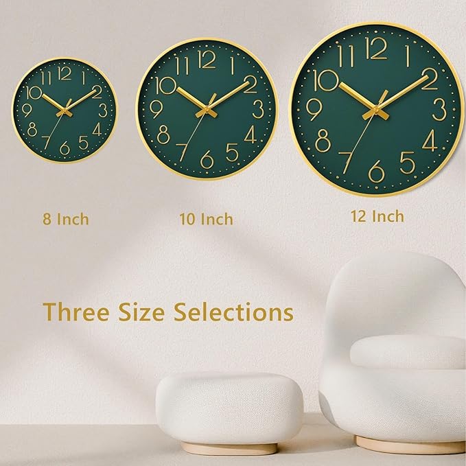 DAXSMY Wall Clock - 8 Inch Silent Non-Ticking Modern 3D Wall Clocks Battery Operated - Decorative Clock for Kitchen, Home Office, Bathroom, Bedroom(Dark Green