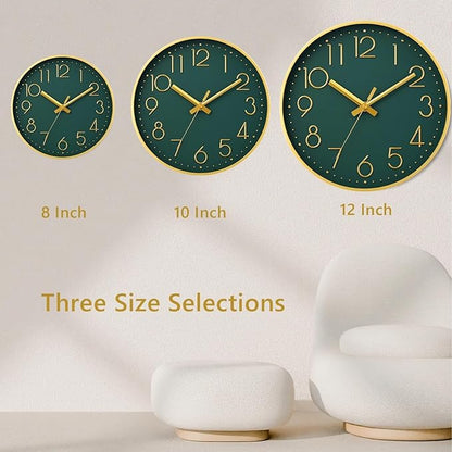 DAXSMY Wall Clock - 8 Inch Silent Non-Ticking Modern 3D Wall Clocks Battery Operated - Decorative Clock for Kitchen, Home Office, Bathroom, Bedroom(Dark Green