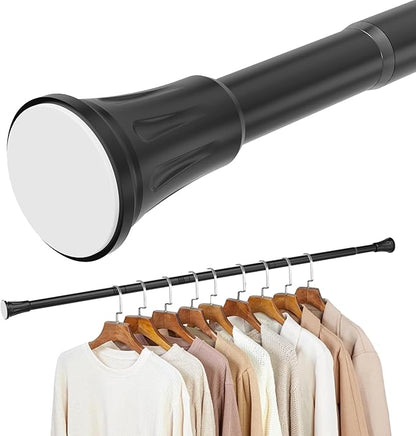 1.1 Inch Diameter Tension Closet Rods for Hanging Clothes 32-48 Inch, Adjustable Pole Closet to Hang Clothes, Heavy Duty Closet bar for Wardrobes with No Drilling Holder, Matte Black