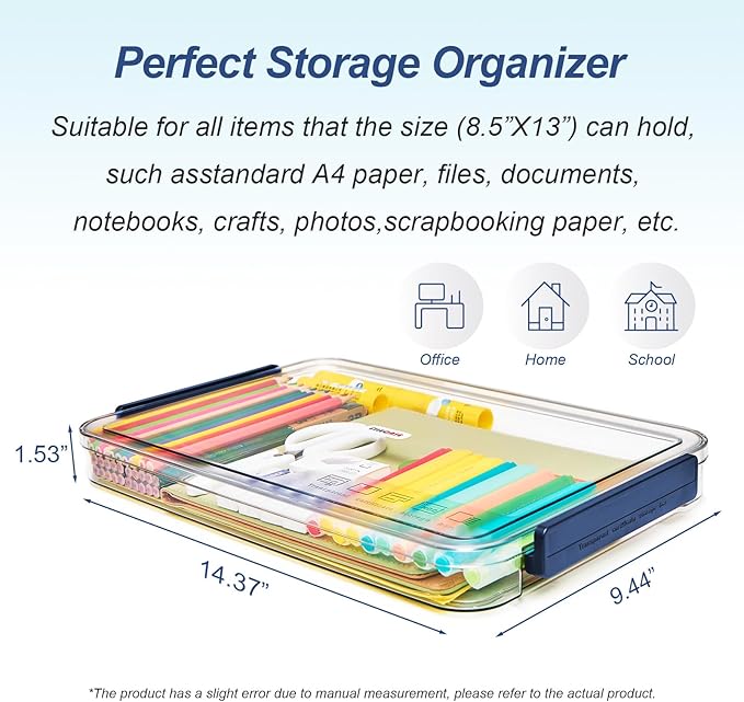 CATOOMUU Clear Portable Slim Project Case 9 X 13 Plastic Storage File Box For Letter A4 Paper Photo Documents Scrapbook, 3 Count