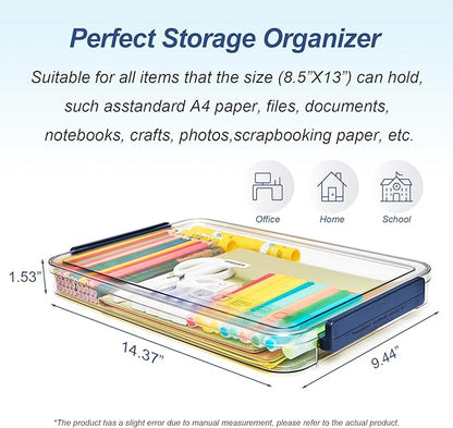 CATOOMUU Clear Portable Slim Project Case 9 X 13 Plastic Storage File Box For Letter A4 Paper Photo Documents Scrapbook, 3 Count