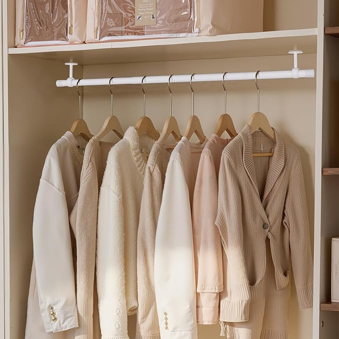Closet Rod, Closet Rods for Hanging Clothes, 17 to 67 inch Adjustable Ceiling/Wall mounted Closet Hanging Rod, Heavy Duty Clothes Rod Clothing Bar, Closet Poles for Hanging Clothes for Wardrobe