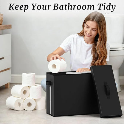 NAMTSO Bathroom Toilet Paper Storage with Lid - for Up to 12 Rolls | Storage Bins with Lids for Towel or Yarn | Free Standing | Foldable | Moisture Resistant | Clear Plastic Window | Black | 2 Pack