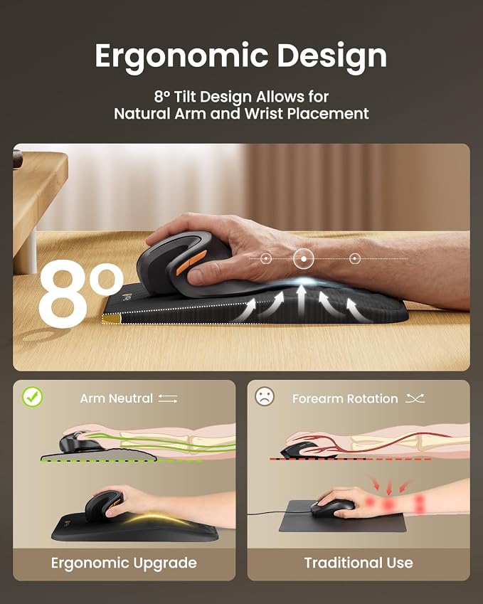 ProtoArc Ergonomic Mouse Pad with Wrist Rest, MP50 Mousepad with Massage Design, Soft Memory Foam and Non-Slip PU Base for Pain Relief, Desk, Home, Office, 12x8 Inches, Black (Mouse Not Included)