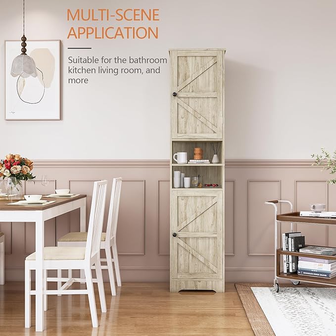 Tall Bathroom Storage Cabinet, Vertical Freestanding Organizer with Adjustable Shelf, Slim Design for Small Bathrooms, Towels & Toiletries Storage Gray