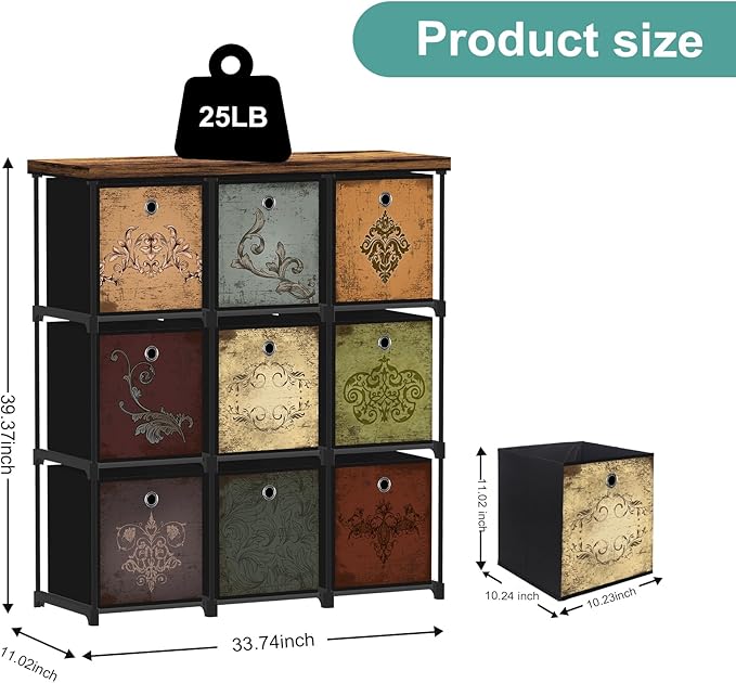 Fabric Dresser with 9 Drawers, DIY Cube Organizer for Closet, Storage Drawer Unit Chest of Drawers for Bedroom, Living Room, Hallway, Dorm, Pattern