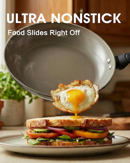 11 Inch Nonstick Frying Pan Skillet, Ceramic Frying Pan, Non Toxic Healthy Ceramic Coating, Suitable for All Stovetops, PTFE PFOA PFOS Free, Black