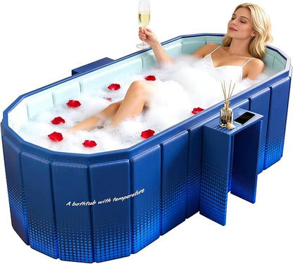 Portable Foldable Bathtub, Freestanding Bathtub No Installation, Bathroom SPA Soaking Bath Tub, Shower Stall Collapsible Hot & Ice Bath Tub (Blue with Storage Rack, ‎47.2"L x 21.6"W x 19.6"H)