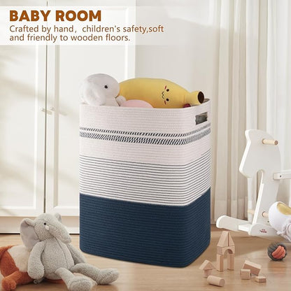 SIXDOVE Laundry Hamper, Large Woven Rope Tall Laundry Basket with Handles, 22" X 17" X 13", Decorative Storage Basket for Clothes and Blankets in Living room, Bedroom, Dark Blue& White