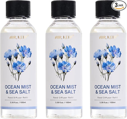 Airkeep Reed Diffuser Oil Refill/Ocean Mist&Sea Salt/3.38 oz(100ml)/3 Pack/Scented Oil Refill for Reed Diffuser Home Fragrance for Bedroom, Bathroom Office Home Decor