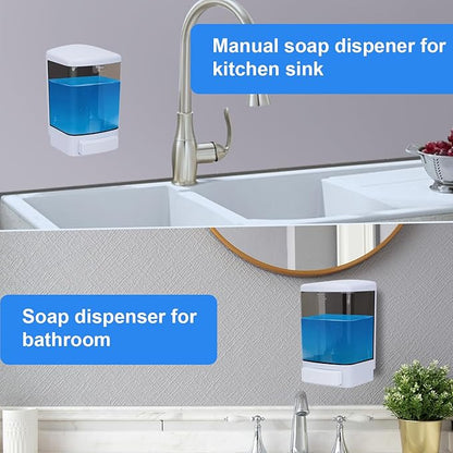 Soap Dispenser Wall Mount, 33.8oz/1000ml Commercial Manual Soap Dispenser Wall Mounted for Bathroom Kitchen Hotel, Liquid Containers Shampoo Plastic