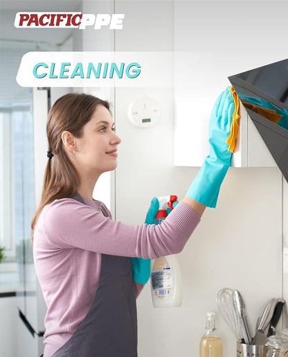 PACIFIC PPE 2 Pairs Reusable Dishwashing Cleaning Gloves with Latex Free, Cotton Lining, Kitchen Gloves, Green, Large