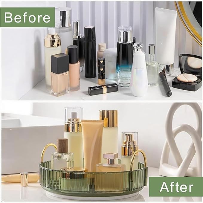 INVSSENE 360° Rotating Makeup Organizer, Bathroom Make Up Spinning Holder Rack, Large Capacity Cosmetics Storage Vanity Shelf Countertop, Fits Cosmetics, Perfume, Skincare, Lipsticks(1 Tier, Green)