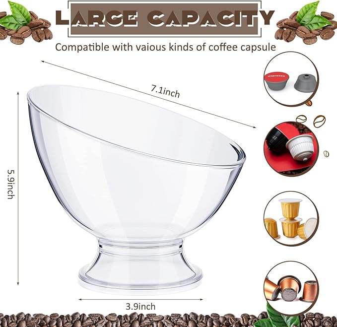 Zubebe 2 Pcs Clear Coffee Pod Holder, Large Plastic Coffee Organizer, Countertop Capsule Creamer Container, Versatile Candy Dish Salad Bowl Fruit Jar for Kitchen Office Bar