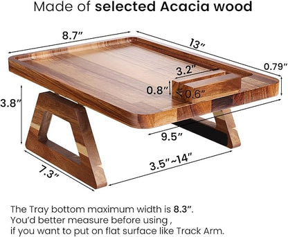 Acacia Wood Couch Arm Tray with 360°Phone Holder,Folding Sofa Armrest Tray,Couch Arm Table Clip-On Couch Desk for Drinks,Snacks,Phone,Remote Control